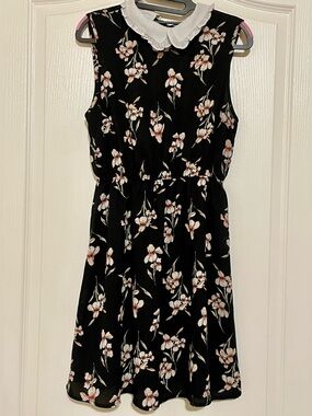 Monteau Black Sleeveless Floral Collared Dress L